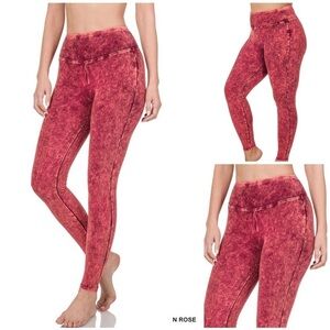 NEW! Zenana Mineral Washed Wide Waistband Yoga Leggings